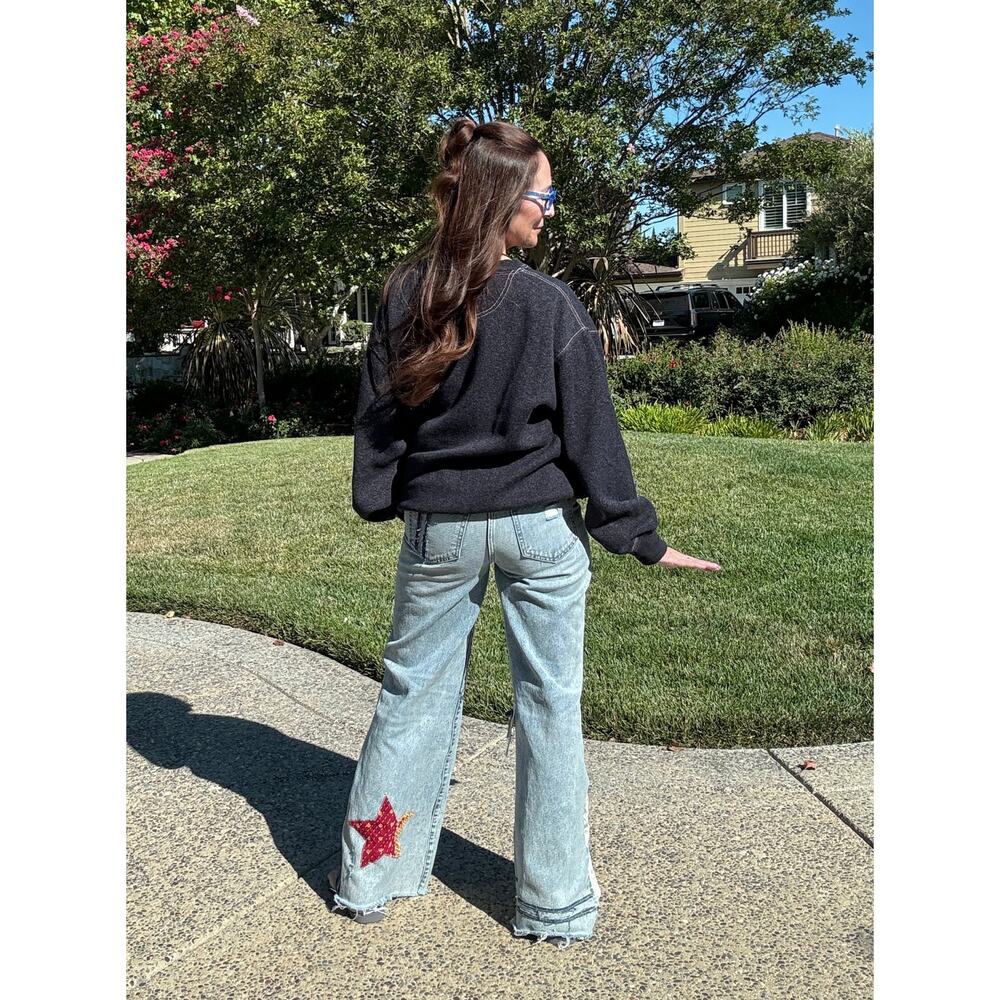 Upcycled Size 24 Hidden Patchwork Appliqu Flared … - image 2